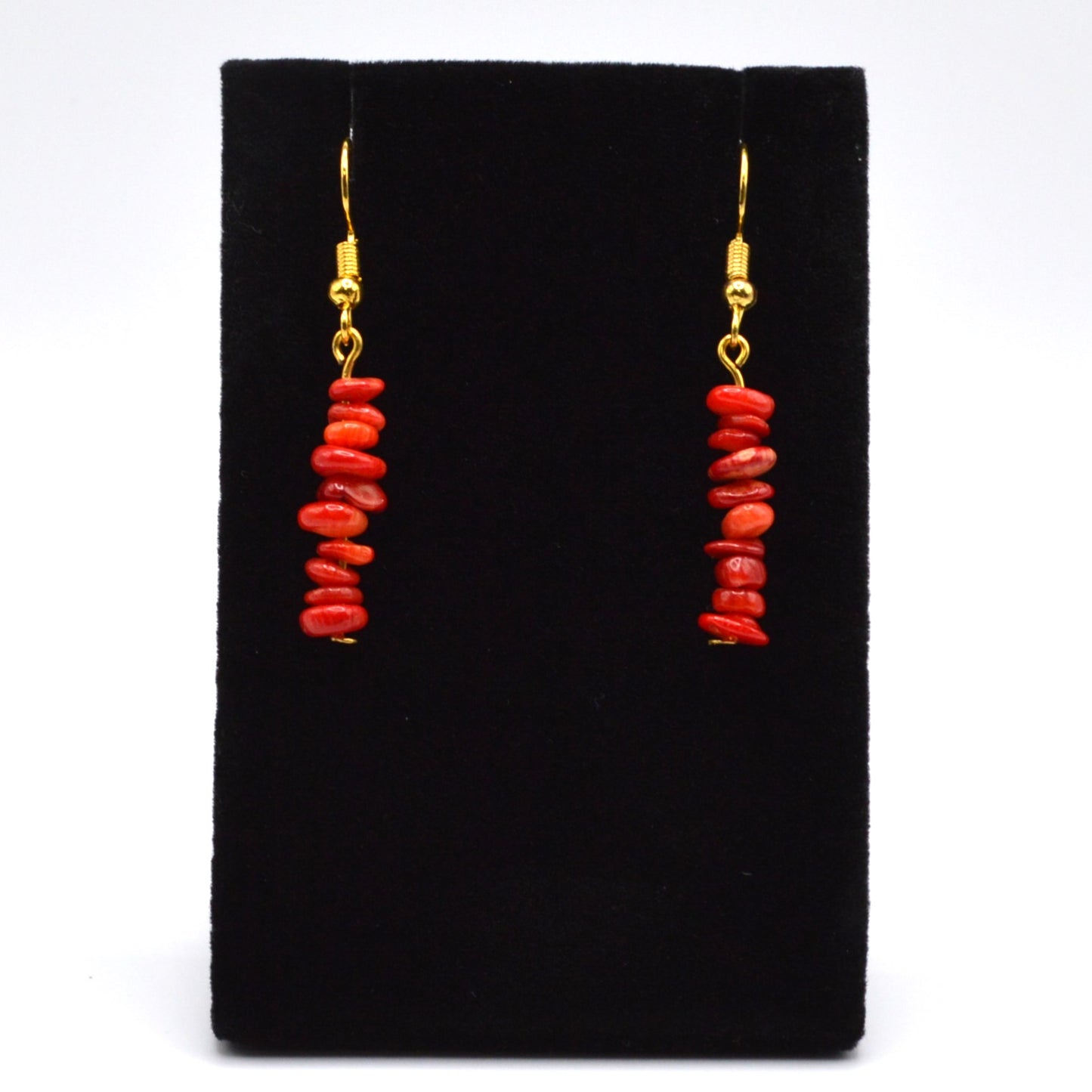Red Bamboo Coral Chip Earrings