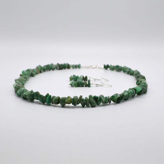 Green Stone Chips Necklace and Earring Set