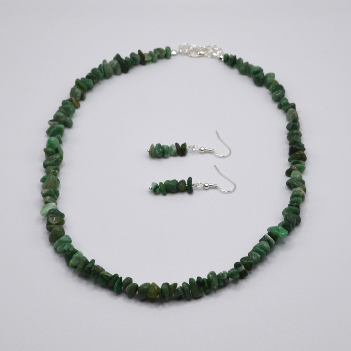 Green Stone Chips Necklace and Earring Set