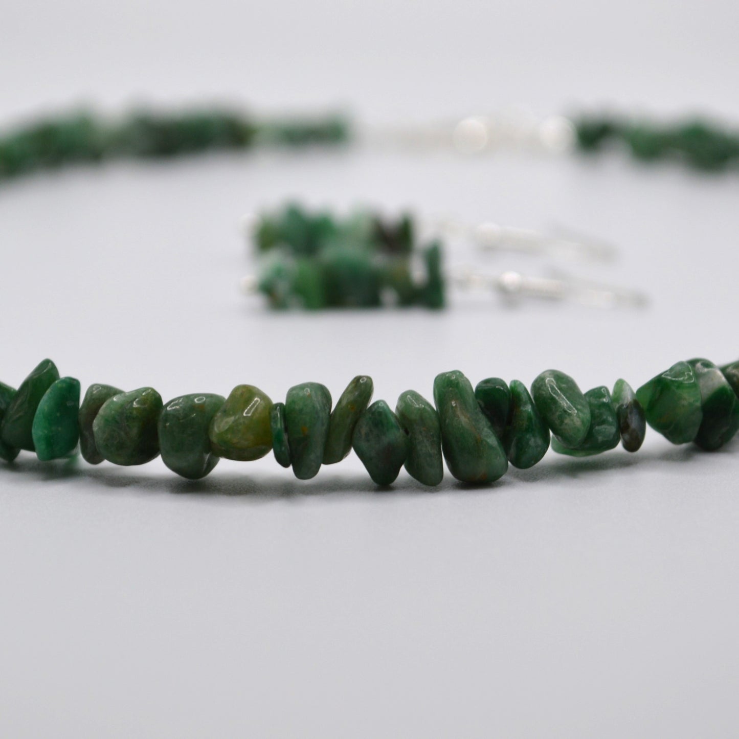 Green Stone Chips Necklace and Earring Set