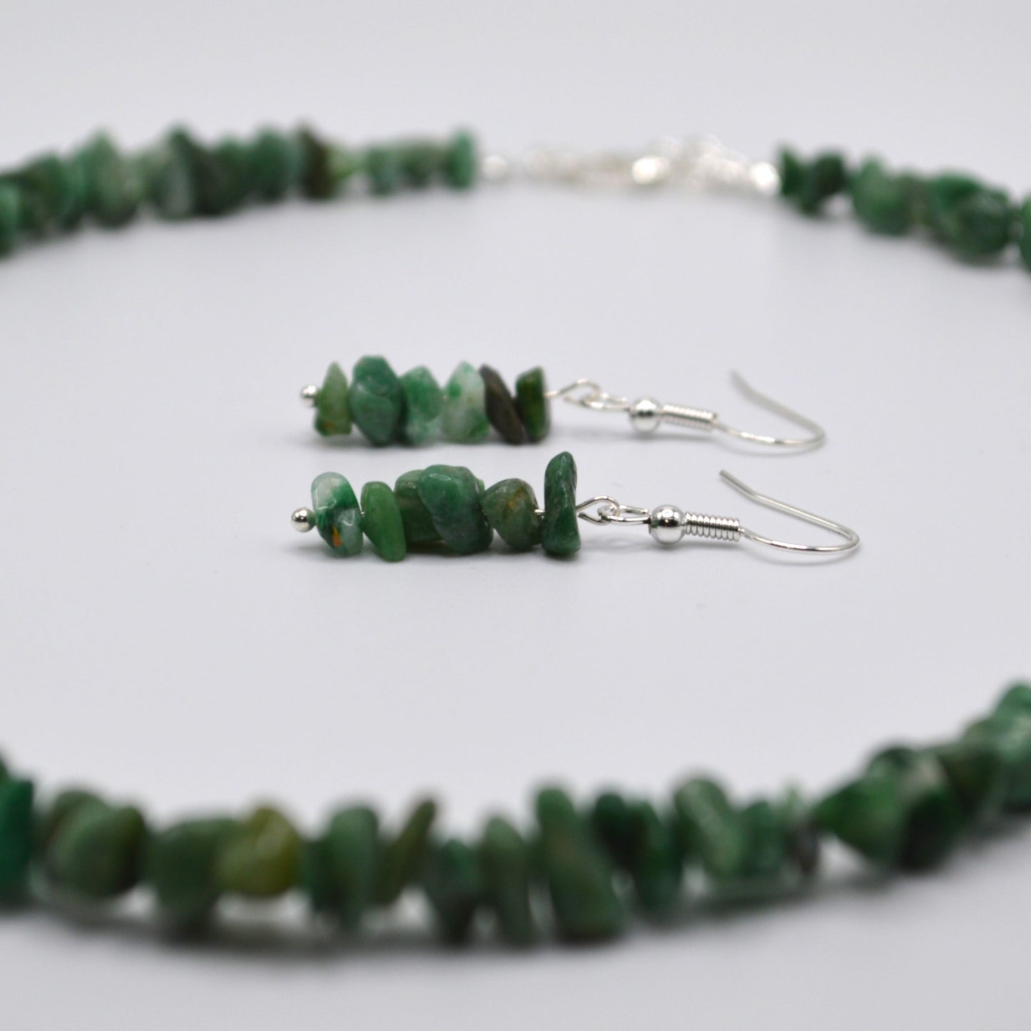 Green Stone Chips Necklace and Earring Set