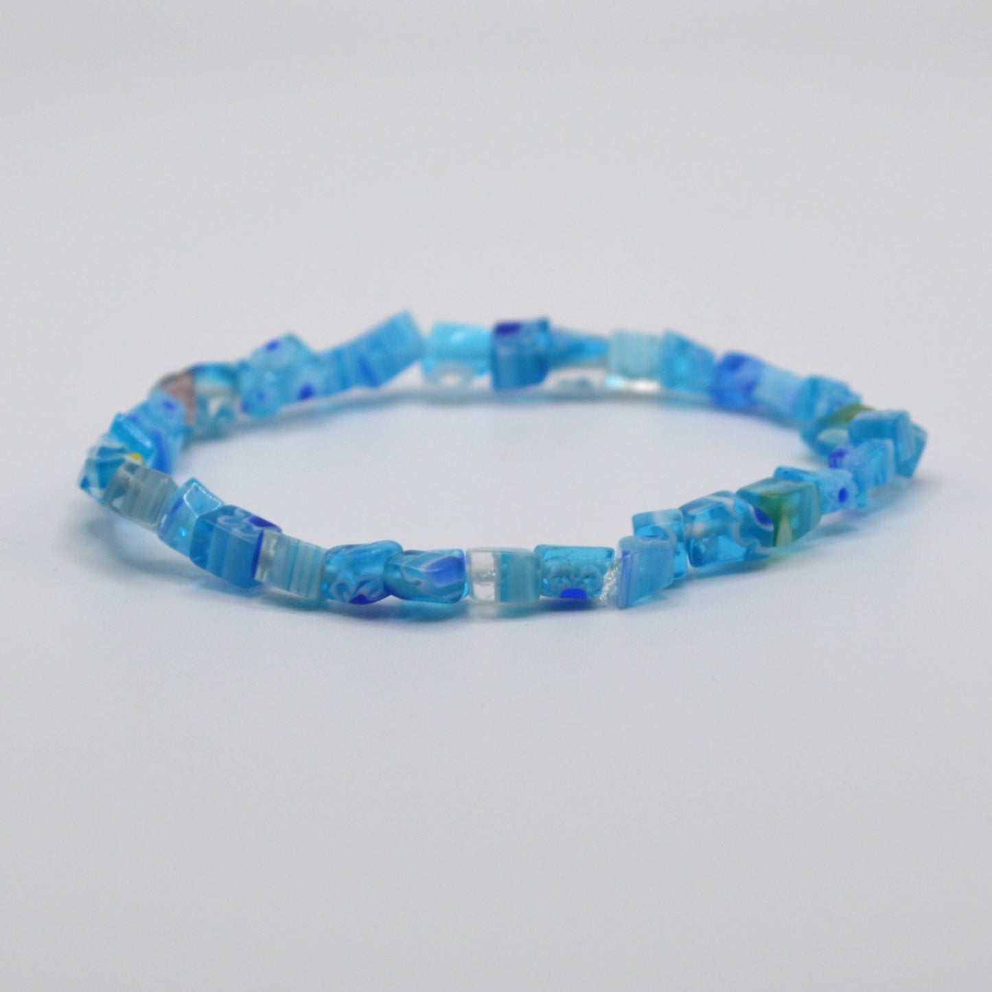 Light Blue and White Millefiori Glass Bracelet