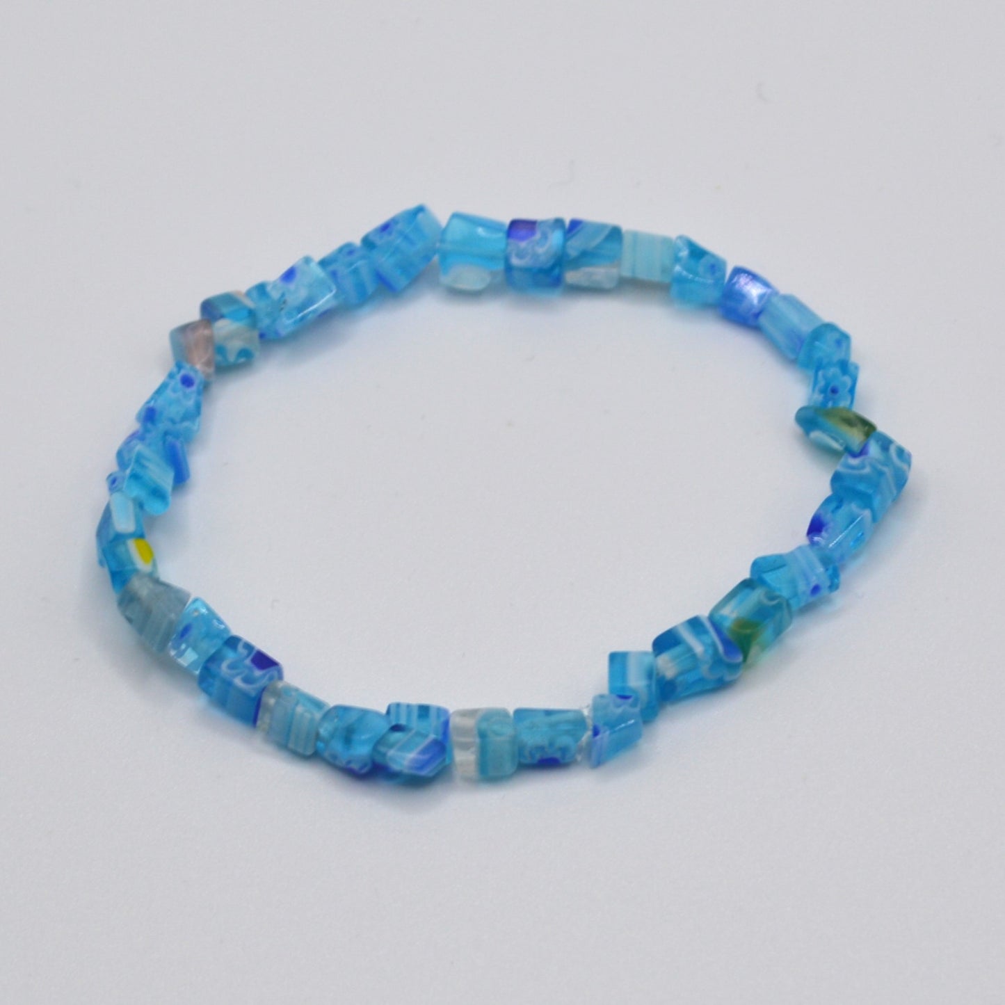 Light Blue and White Millefiori Glass Bracelet