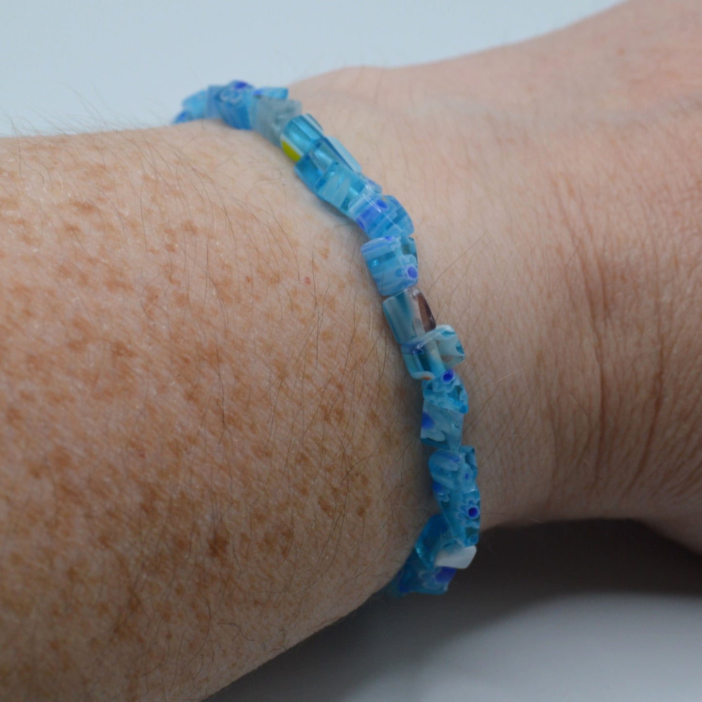 Light Blue and White Millefiori Glass Bracelet