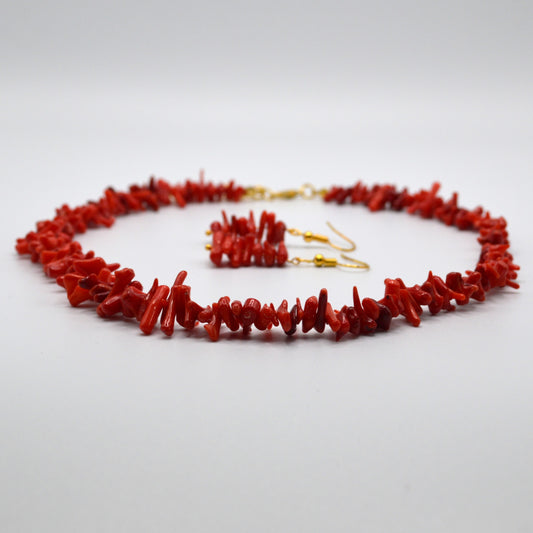 Red Bamboo Coral Necklace and Earring Set