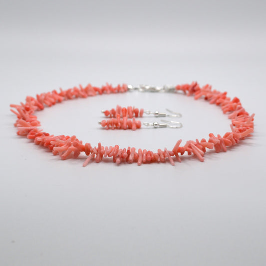 Pink Bamboo Coral Necklace and Earring Set