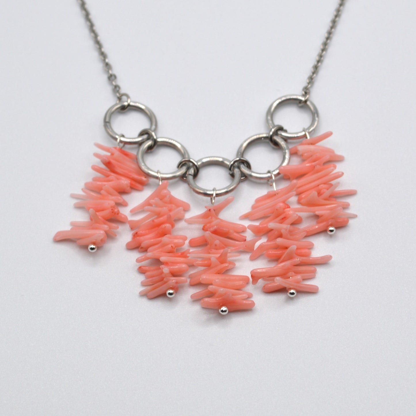 Light Pink Bamboo Coral on a Stainless Steel Chain Necklace
