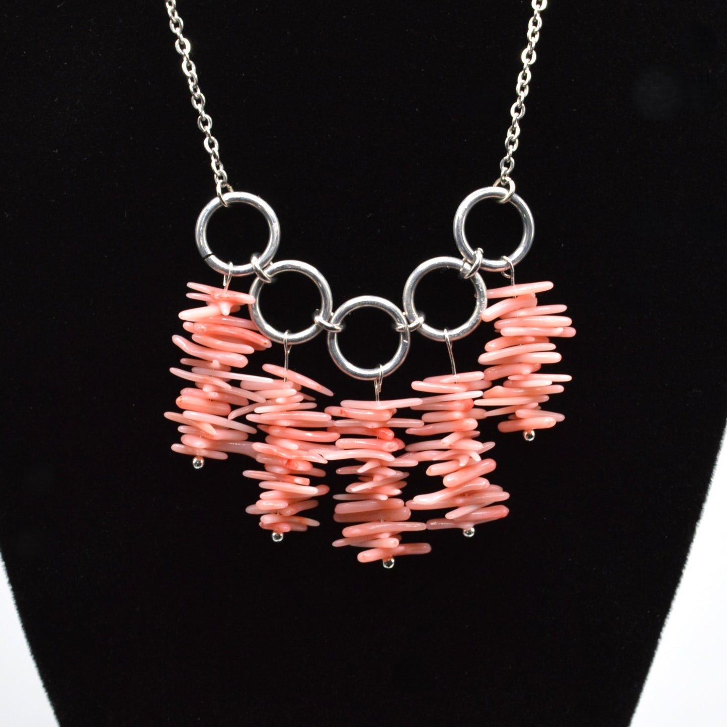 Light Pink Bamboo Coral on a Stainless Steel Chain Necklace
