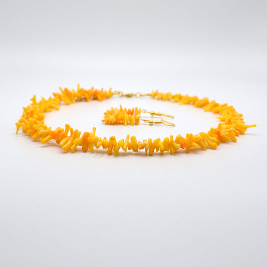 Orange Bamboo Coral Necklace and Earring Set