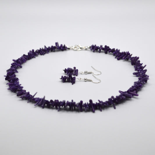 Purple Bamboo Coral Necklace and Earring Set