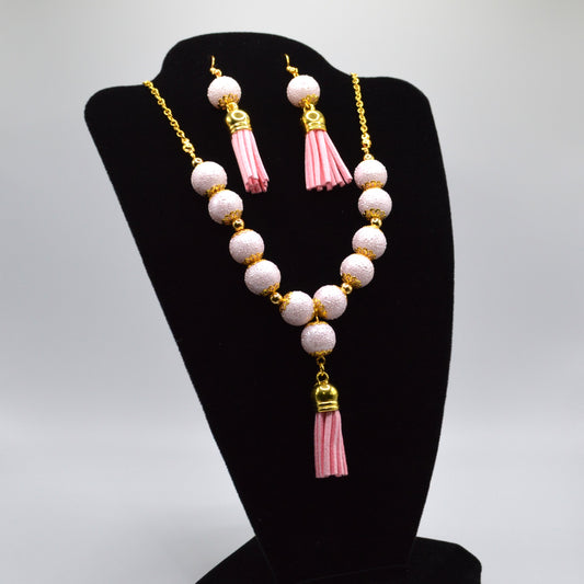 Lilac Textured Glass Beaded Necklace and Earring Set