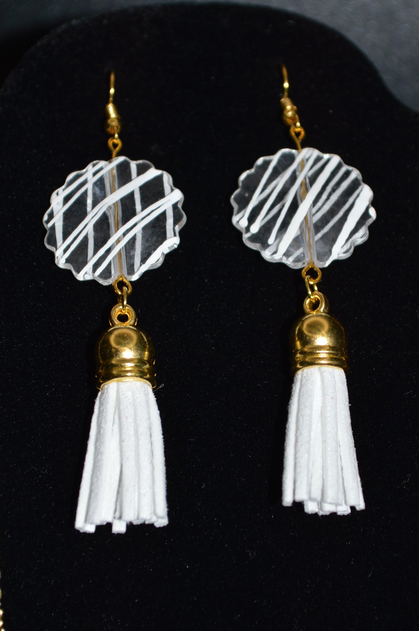 Striped Acrylic Pendant with Tassel Necklace and Earring Set