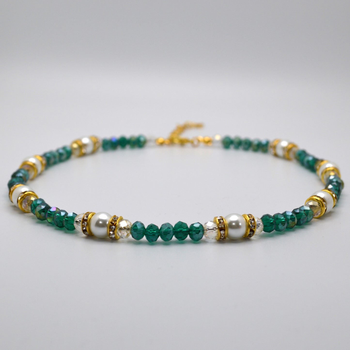 Emerald Green Crystals and Pearl Necklace