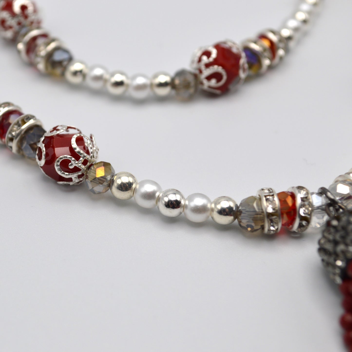 Red Crystal and Pearl Tassel Necklace