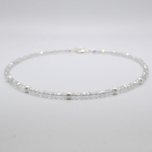 4mm Clear Crystals and Pearl Necklace