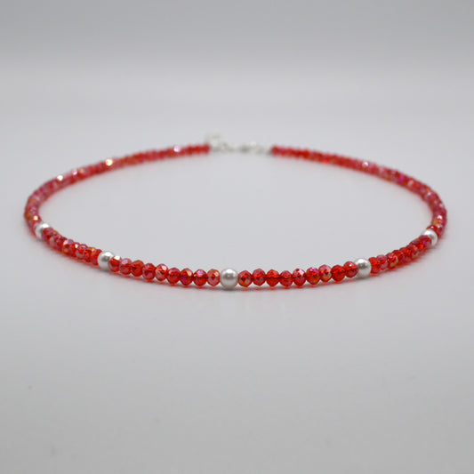 4mm Cherry Red Crystals and Pearl Necklace