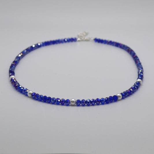 4mm Cobalt Blue Crystals and Pearl Necklace