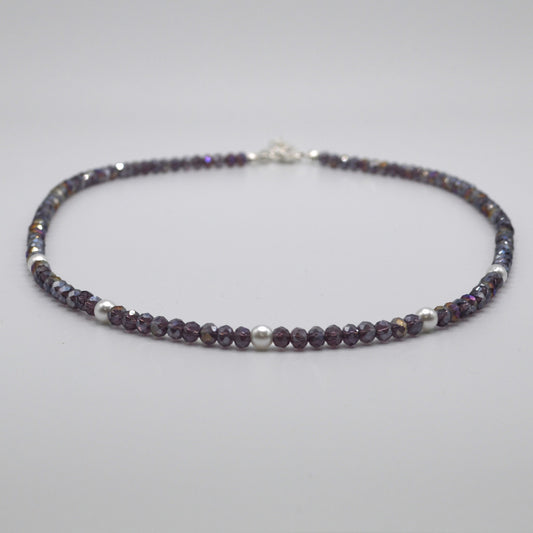 4mm Violet Crystals and Pearl Necklace