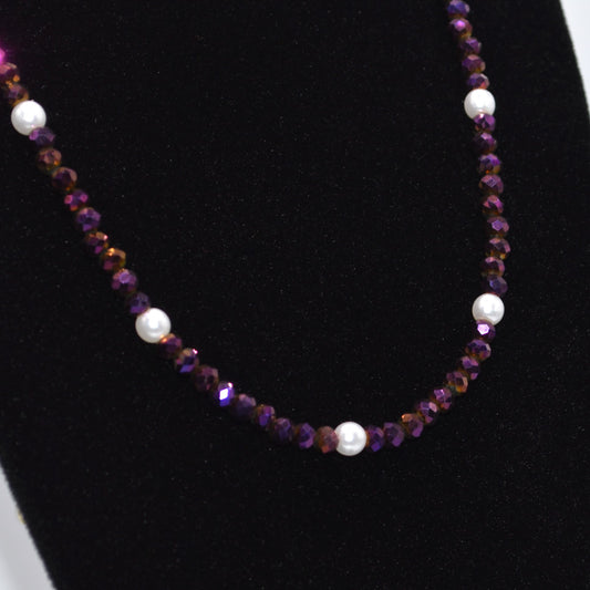 4mm Purple Crystals and Pearl Necklace