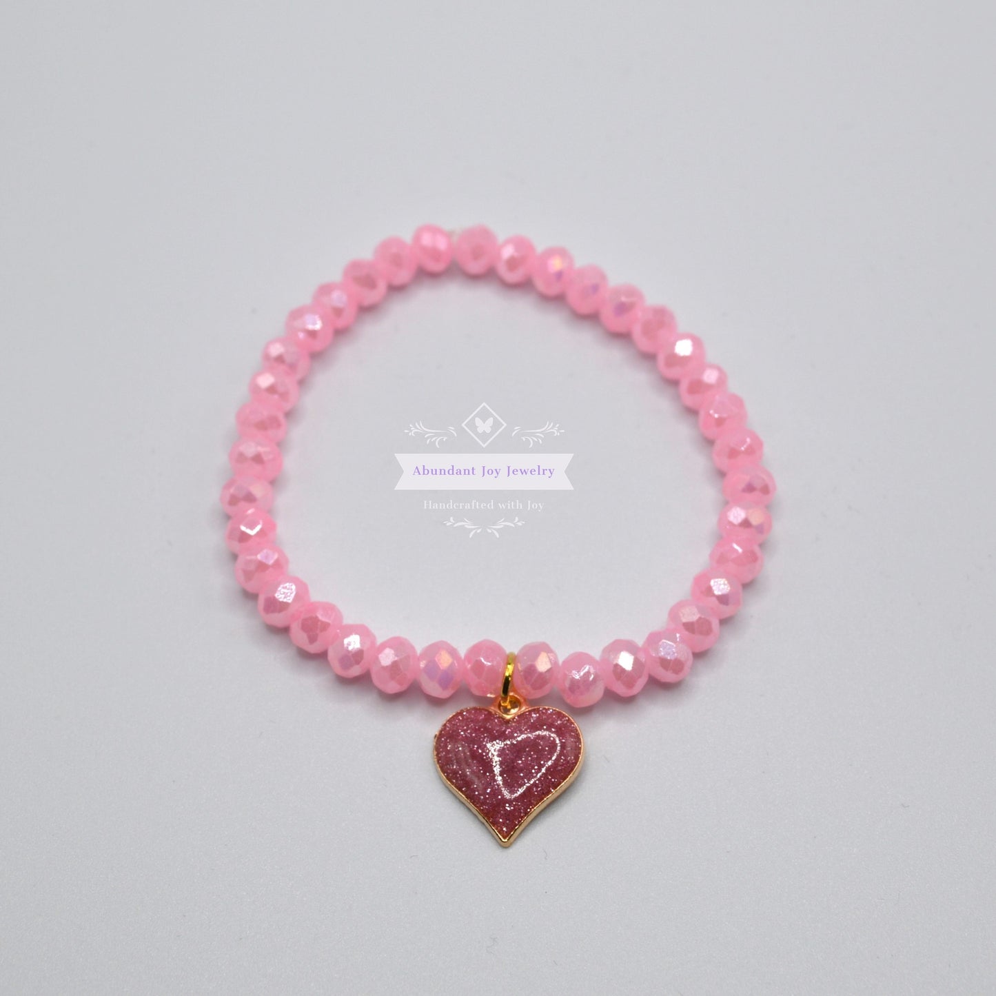 Heart Charm Crystal Beaded Stretch Bracelet