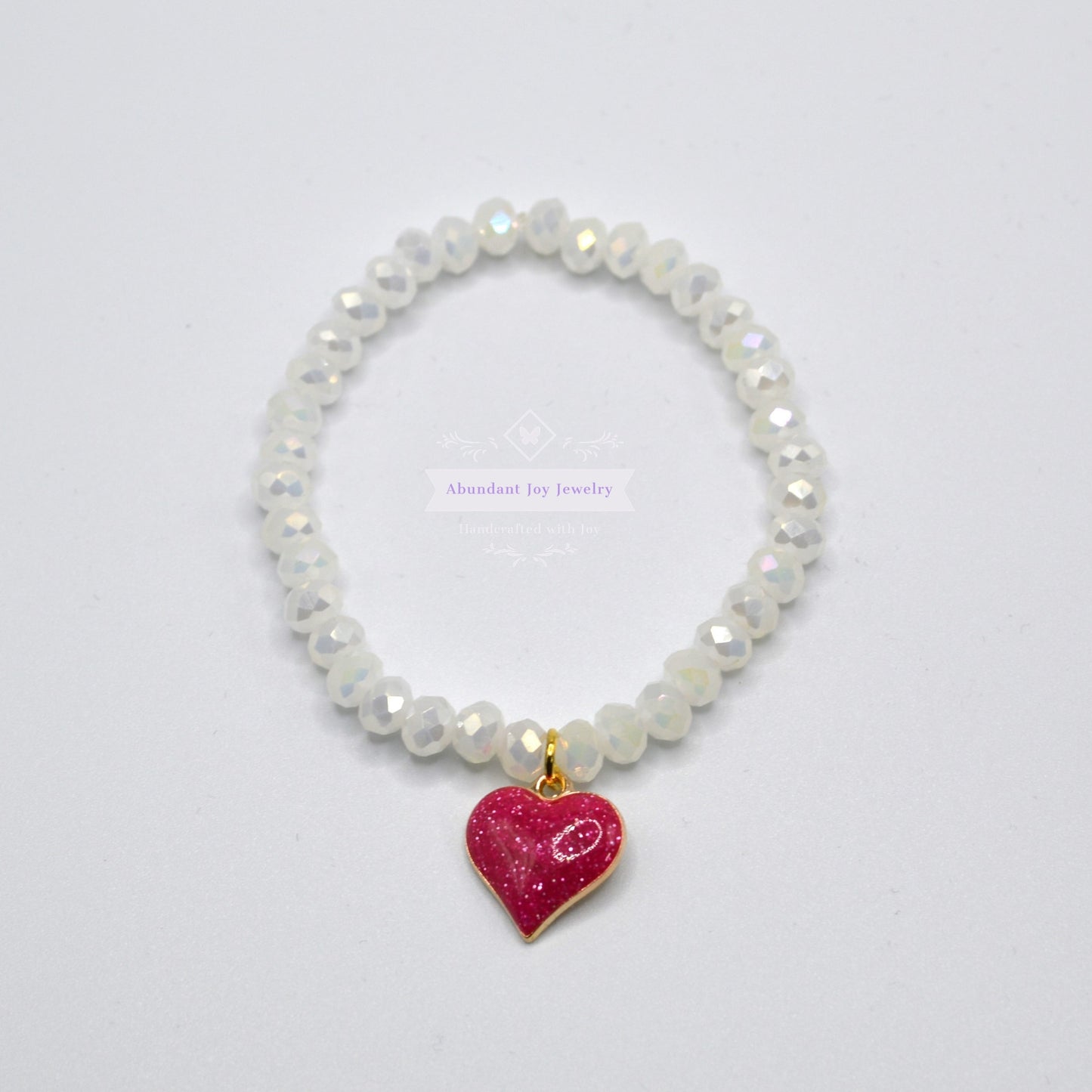 Heart Charm Crystal Beaded Stretch Bracelet