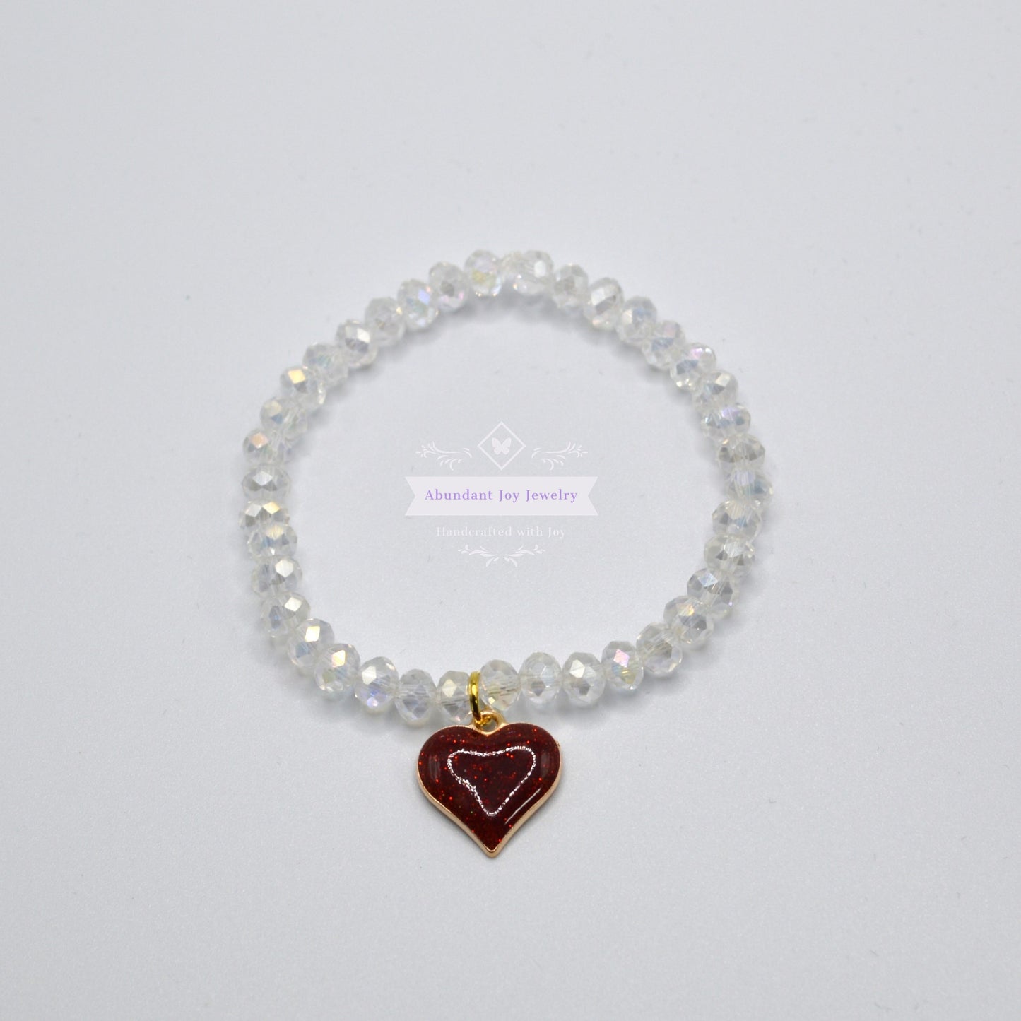 Heart Charm Crystal Beaded Stretch Bracelet