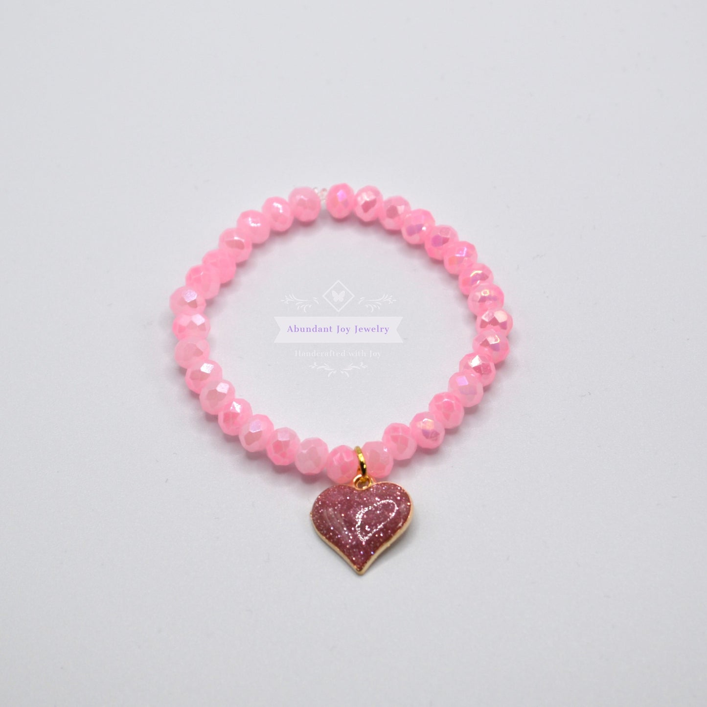 Girl's Heart Charm Crystal Beaded Stretch Bracelet