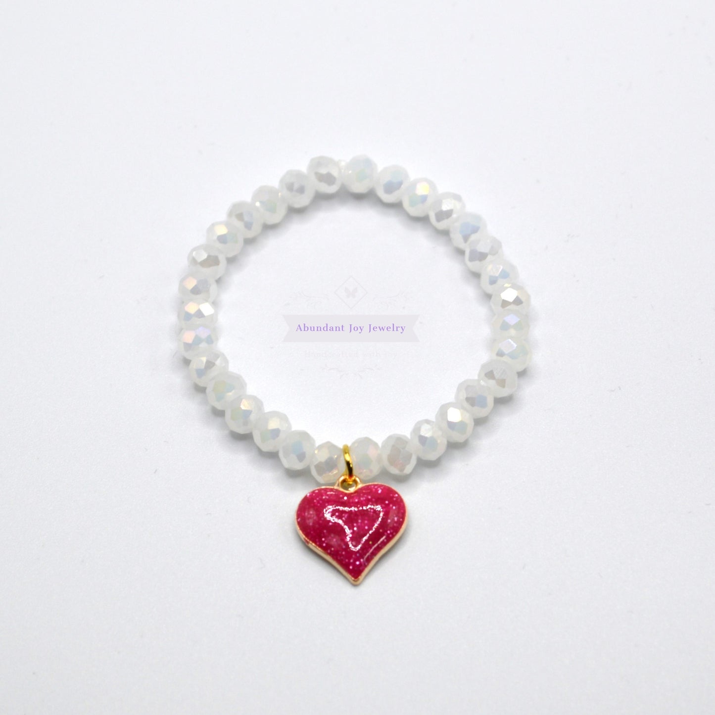 Girl's Heart Charm Crystal Beaded Stretch Bracelet