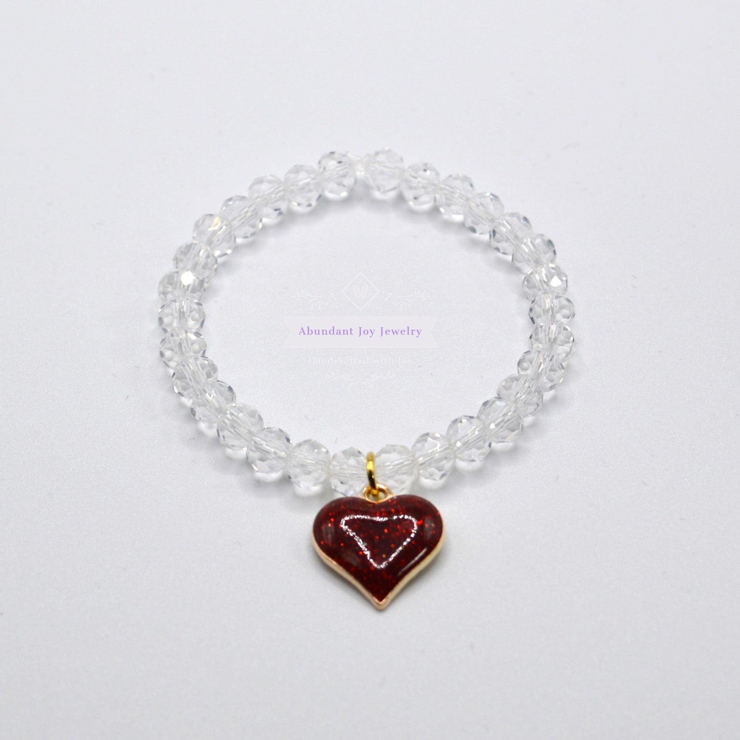 Girl's Heart Charm Crystal Beaded Stretch Bracelet