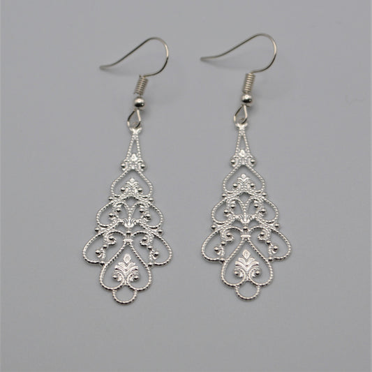 Silver Filigree Teardrop Earrings