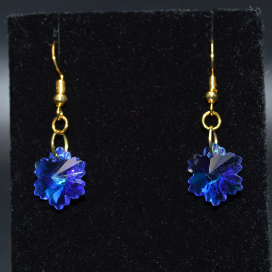 Faceted Glass Snowflake Earrings (Blue)