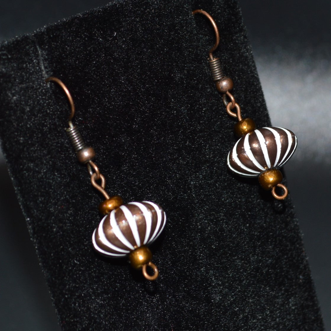Bronze and White Striped Earrings