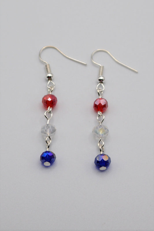 Red, White and Blue Crystal Earrings (Silver)