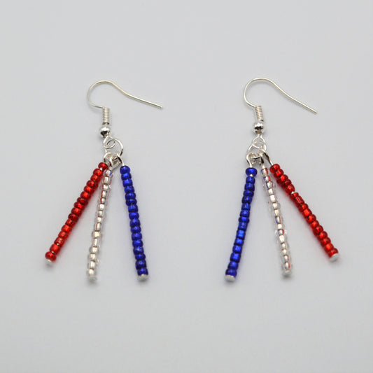 Red, White and Blue Seed Bead Earrings (Silver)