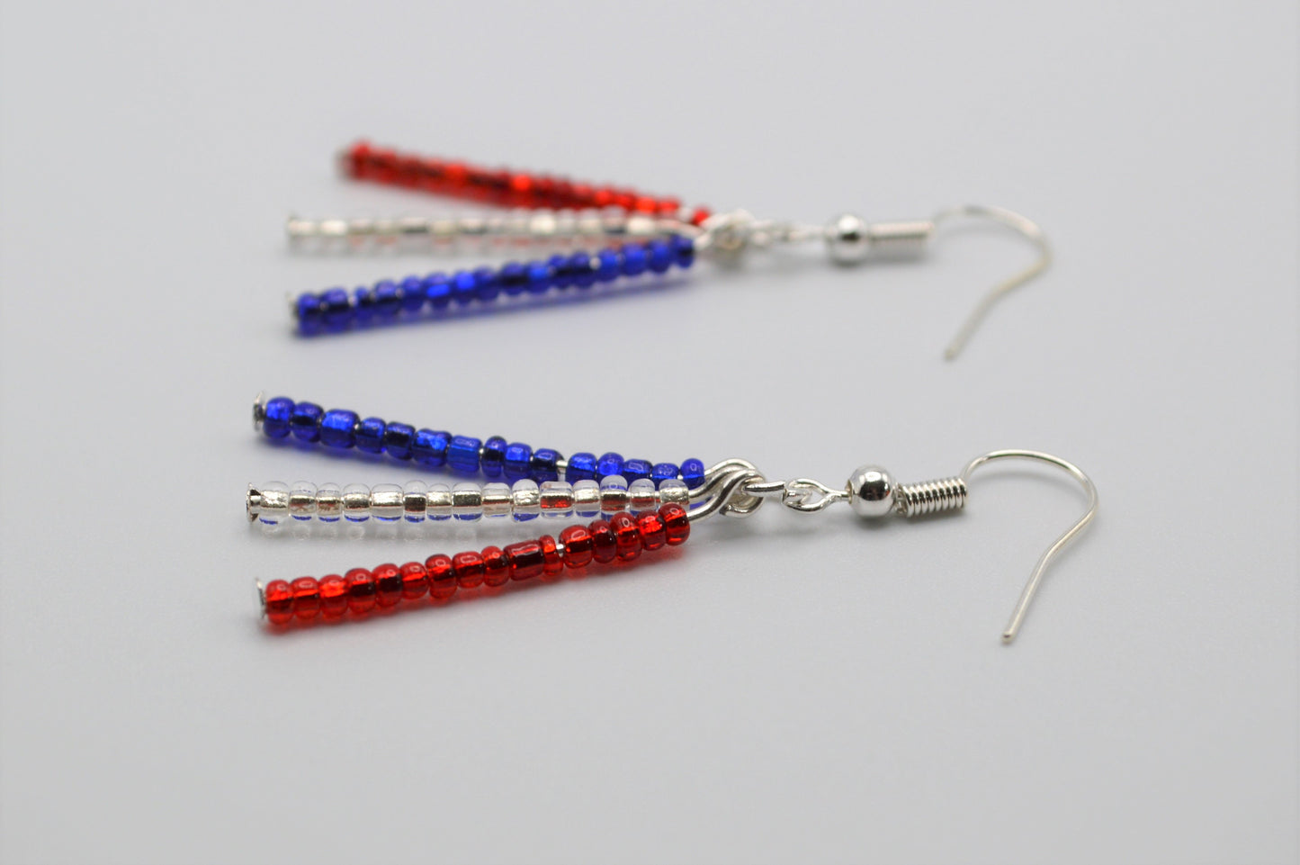 Red, White and Blue Seed Bead Earrings (Silver)
