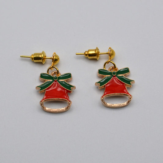 Red Bell with a Green Bow Earrings