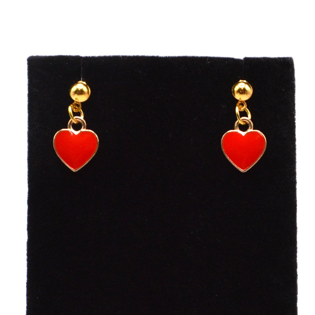 Small Red Enameled Heart Earrings