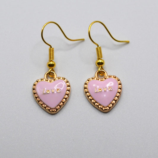 Pink and Gold Heart Love Earrings