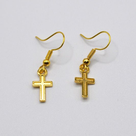 Gold Cross Dangle Earrings