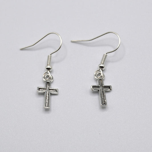 Silver Cross Dangle Earrings