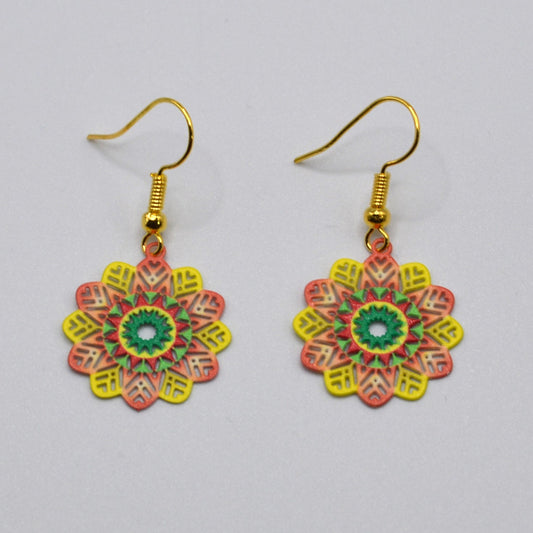 Orange, Yellow and Green Flower Earrings