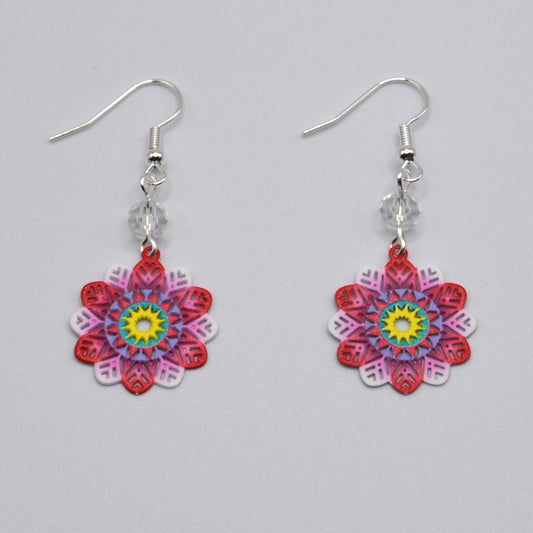 Red, White and Pink Flower Earrings