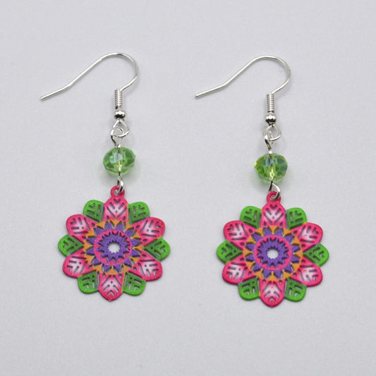 Pink, Green and Purple Flower Earrings