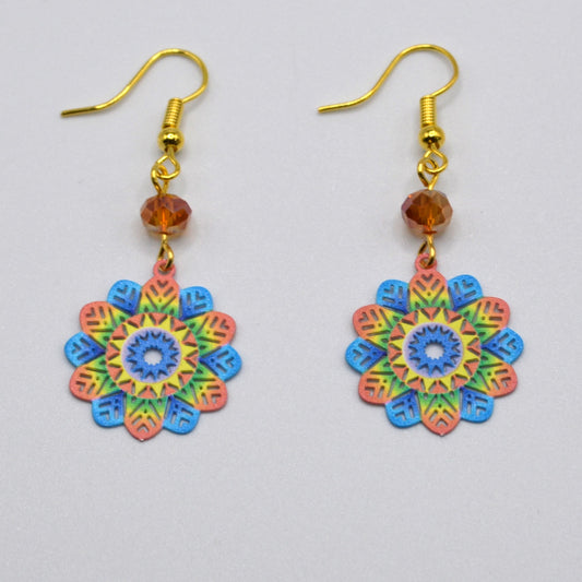 Blue, Red and Green Flower Earrings