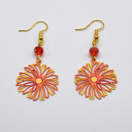 Orange, Yellow and Red Flower Earrings