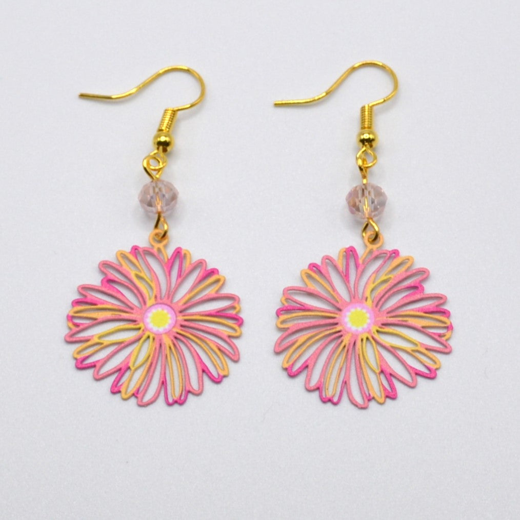 Pink and Yellow Flower Earrings