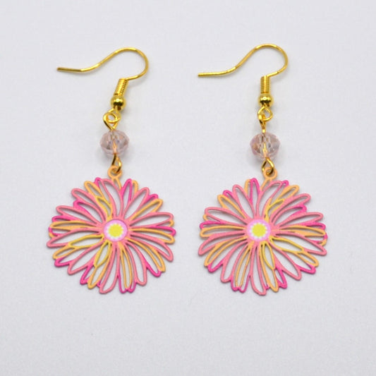 Pink and Yellow Flower Earrings