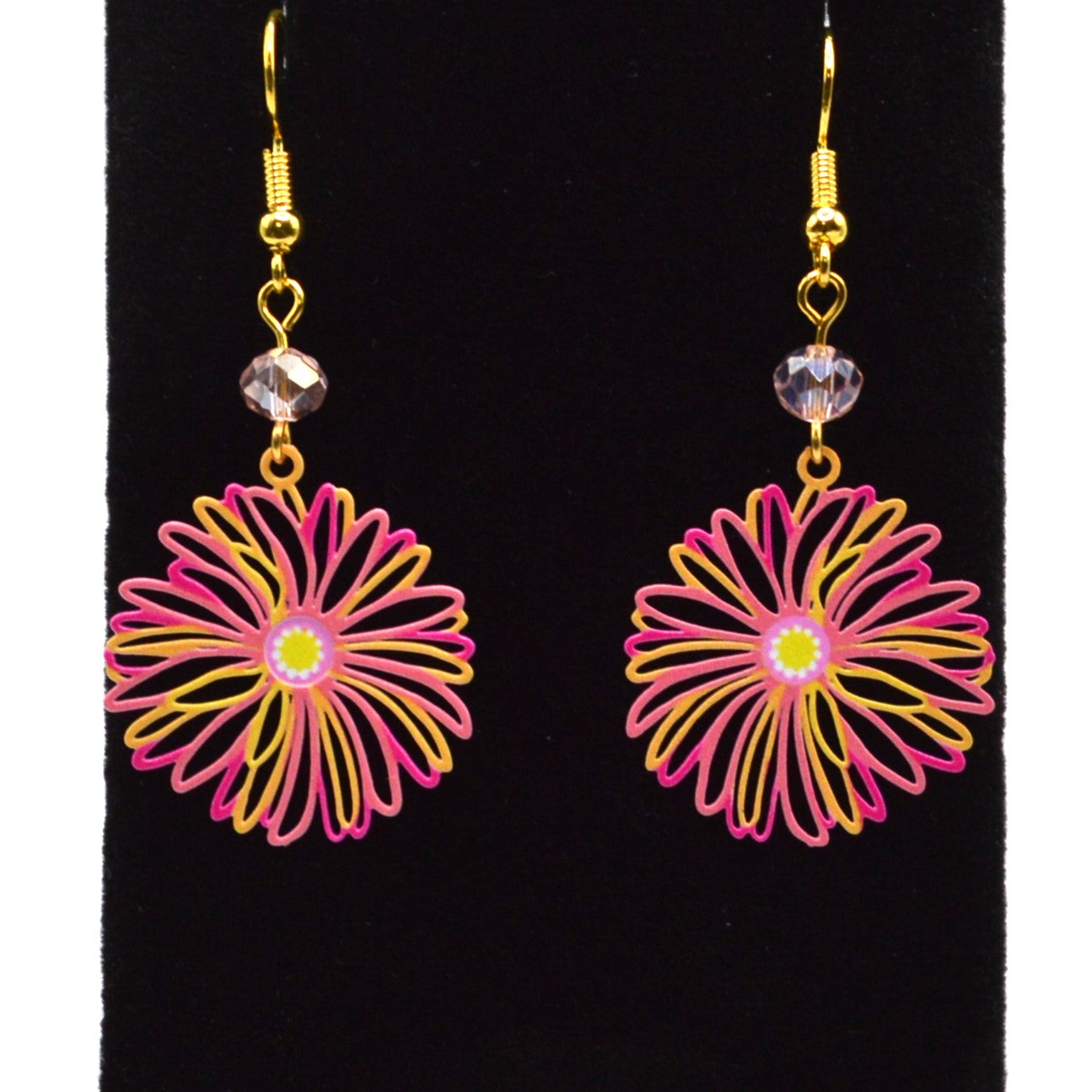 Pink and Yellow Flower Earrings