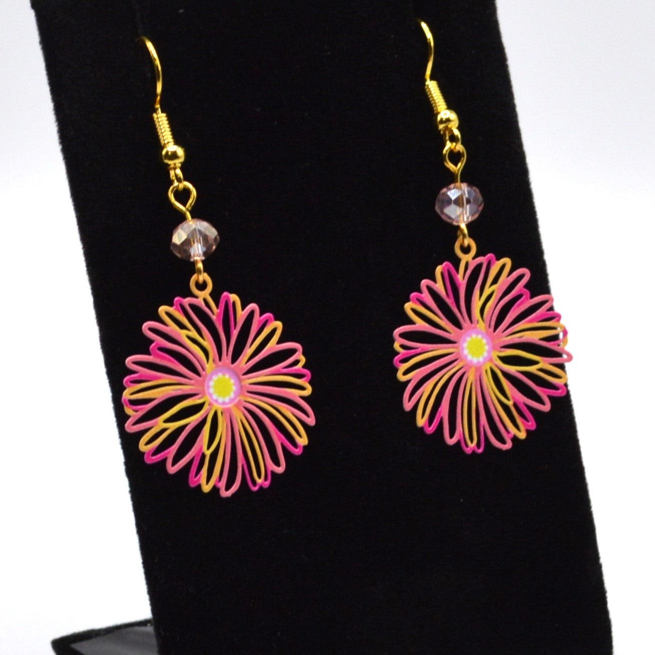 Pink and Yellow Flower Earrings