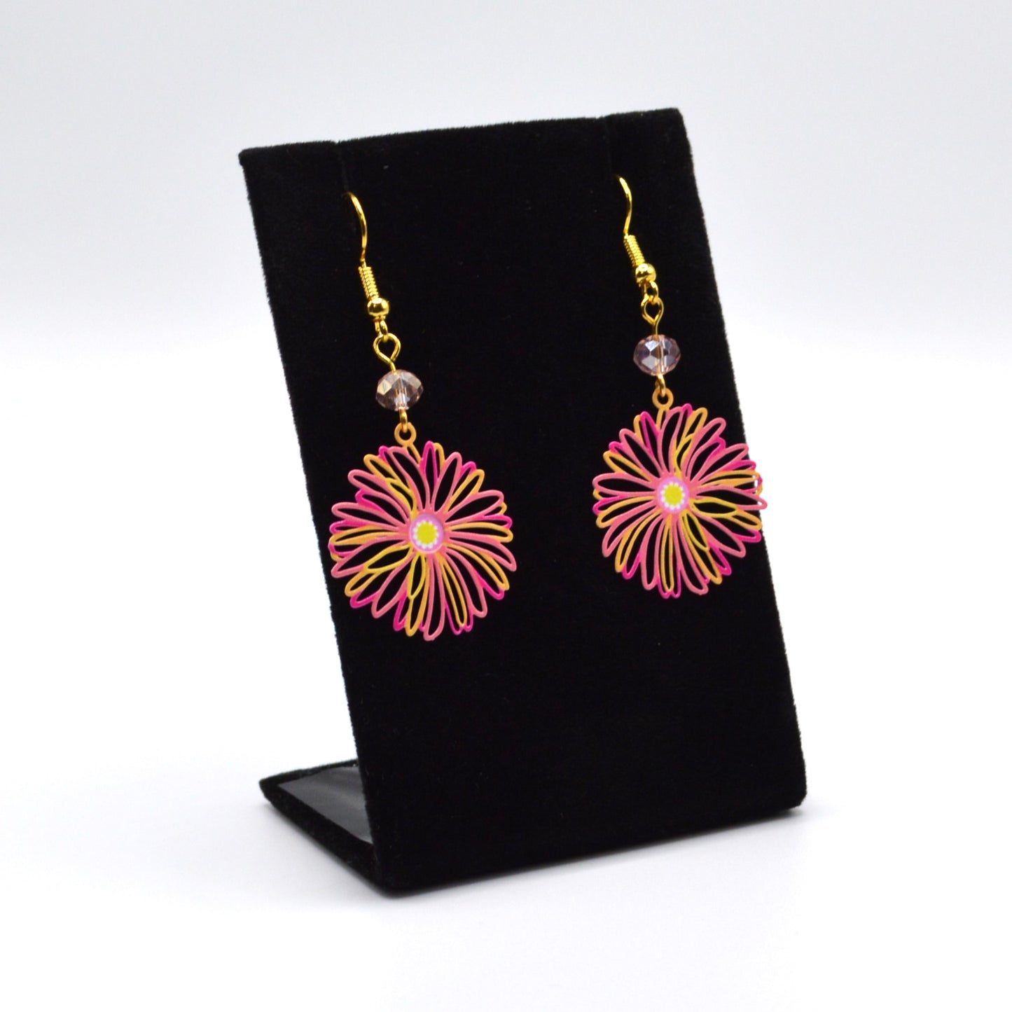 Pink and Yellow Flower Earrings